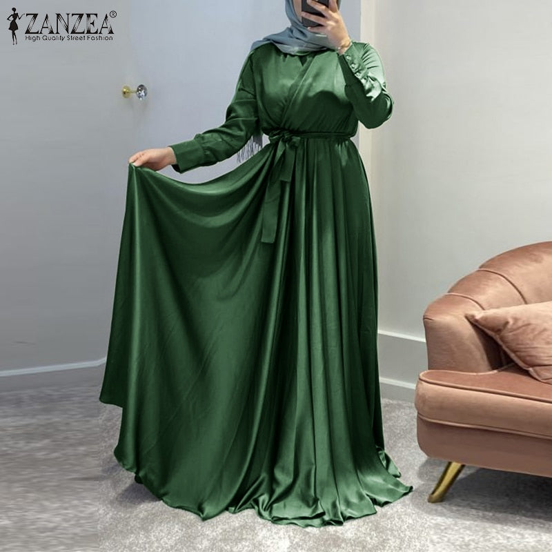 Muslim Fashion Women Full Sleeve Dresses Casual Loose Elegant Clubbing –  Waislamaa